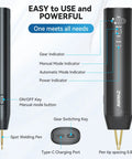Handheld Spot Welder With 11 Gear Adjustable Auto And Manual Modes For 18650 Battery Packs illustration showing controls