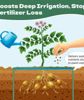 Illustration showing deep irrigation with water can nourishing plant roots, highlighting DIY Plant Grow Ring Kit.