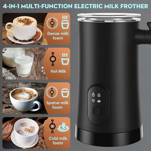 4 In 1 Electric Milk Frother For Coffee And Hot Chocolate Automatic Warm And Cold Foam Maker 11.8oz 350ml with control panel