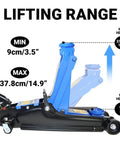 2.5 Ton Hydraulic Floor Jack With Low Profile For Sedans And SUVs 3.4 Inch To 15.2 Inch Lift Range Alloy Steel Build