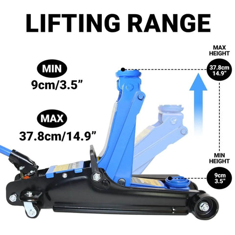 2.5 Ton Hydraulic Floor Jack With Low Profile For Sedans And SUVs 3.4 Inch To 15.2 Inch Lift Range Alloy Steel Build