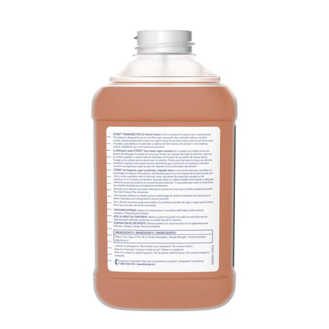 Concentrated Neutral Floor Cleaner No Rinse Formula Daily Mopping Solution Walls Restrooms Commercial Grade 2.5 Liter Jug back view with label.