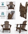Set Of 2 Folding Adirondack Chairs With Cup Holder HDPE Wood Grain Finish All Weather Outdoor Patio Chairs For Deck Backyard Garden Lawn Brown Built To Last