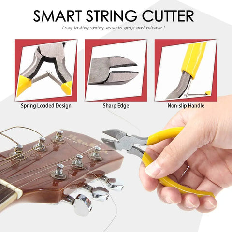 Smart string cutter from 26 Piece Complete Guitar Repair Kit For Electric Guitar Bass Ukulele Mandolin Banjo With Tools
