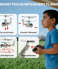 Child playing with Rescue RC Helicopter for Beginners, Lifelike Remote Control Copter With Upgraded Protection System outdoors