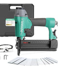 Rock Solid 18 Gauge Pneumatic Brad Nailer And 2 In 1 Air Staple Gun with safety glasses and fasteners for various projects.