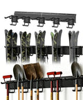 Extra Wide Tool Rack Wall Mount For Garage And Shed, Heavy Duty Shovel Rake Broom Organizer, holds shovels and skis.