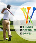 Golfer using Ultra Durable Three And One Quarter Inch Plastic Golf Tees Forty Pack With Big Cup Design For Max Stability Reduced Friction And Side Spin In Orange And Blue