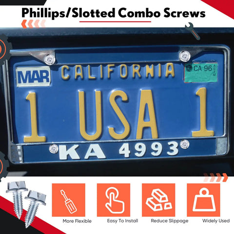 Bulk Pack Of 100 License Plate Screws 6mm X 16mm Slotted Hex Head Bolts Mounting Fasteners for cars on California plate