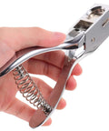 Compact Manual Oval Hole Puncher For IDs And Office Paper, Rugged Metal Single Hole Punch Tool in hand view