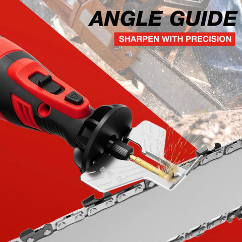 Cordless Chainsaw Sharpener Kit With 8V Motor And 2500mAh Battery Includes Six Titanium Coated Diamond Drill Bits And Angle Guide