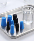 Hot Pick Artibetter Silicone Plugs Tapered 250 Pc Kit With Multi Colors For Powder Coating Masking, Paint Holes, Hydro Dipping And Industrial Heat Chemical Resistant Assortment Tool Set For Pros., blue and black tapered silicone plugs on metal tray