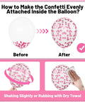 Instructions for attaching confetti inside balloon from 60 Piece Pink Balloons Set With 12 Inch Latex Balloons In Macaron Pink, Hot Pink