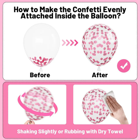 Instructions for attaching confetti inside balloon from 60 Piece Pink Balloons Set With 12 Inch Latex Balloons In Macaron Pink, Hot Pink