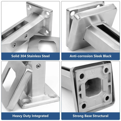 4 Pack Heavy Duty T304 Stainless Steel Square Glass Railing Spigots Frameless Clamp Brackets For Pool Fence Deck Balusters