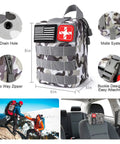 Front view of camo design MOLLE compatible bag from 251 Piece Survival Gear Kit with emergency tent for outdoor use.