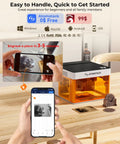 P1 5W Laser Engraver For Beginners in action with photo engraving setup via smartphone control on wooden table