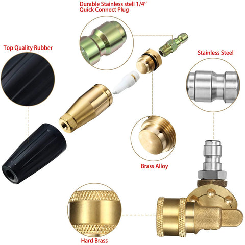 Exploded view of Mudder 4000 PSI turbo nozzle pressure washer kit with 1/4 in quick-connect and brass alloy head plus 7 spray tips
