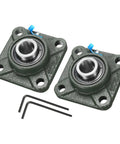Heavy Duty Pillow Block Bearing Set UCF205-14 Seven Eighths Inch Bore Self Alignment With Solid Cast Iron Base Square Flange Mount Chrome Steel Bearings Pair Includes Screws And Wrench