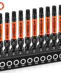 10-pack T25 Torx bits for impact driver; orange S2 alloy steel with magnetic torque head, 2'' long, 1/4'' hex shank