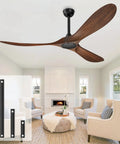 Outdoor Patio Ceiling Fan With Remote No Light 60 Inch Matte Black Modern Design For Patios And Covered Backyard Outdoor Spaces Ultra Quiet Easy Install And Powerful Cooling, installed in a cozy living room.