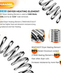 Upgraded 279838 Dryer Heating Element Kit With W10724237 Thermostat shown with coiled nickel chromium heating element