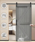 Elephant Gray Barn Door 36 Inch By 84 Inch MDF Solid Slab With Waterproof PVC Surface Includes 6.6 Foot Sliding Hardware Kit installed