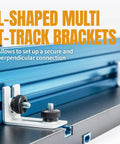 Drill Press Table Accessories Kit With T Track Fence And Flip Stops featuring L-shaped T-track brackets for precise alignment.