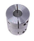 Top view of Aluminum Flexible Shaft Coupling 9.5x9.5mm 3/8x3/8 In D25 L30 Rigid Shaft Coupler for CNC Motors showing slotted design