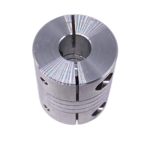 Top view of Aluminum Flexible Shaft Coupling 9.5x9.5mm 3/8x3/8 In D25 L30 Rigid Shaft Coupler for CNC Motors showing slotted design