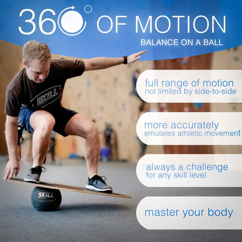 Man using Wooden Balance Board For Adults With Inflatable Ball Wobble Board For All Sports Gym And Standing Desk indoors
