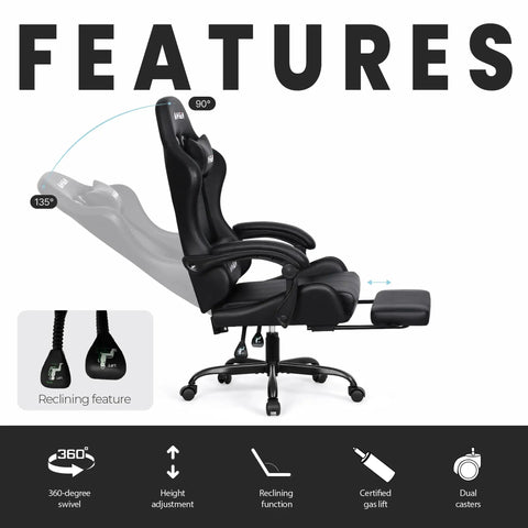 Racing Style Gaming Chair With Pull-Out Footrest And Lumbar Support showcasing adjustable recline and ergonomic features