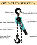 Lever Chain Hoist 1650 Lbs Capacity 5 Ft Come Along With Two Heavy Duty Hooks and G80 Chain in compact construction