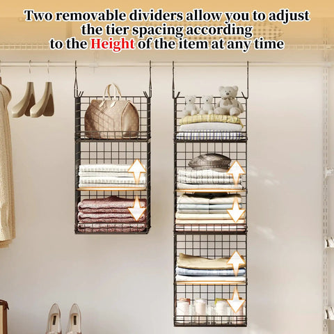 6 Tier Hanging Closet Organizer Dope Space Saving Shelf System With Foldable Shelves And Adjustable Dividers black in use