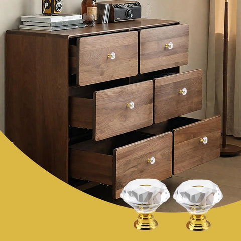 12 Pack 30mm Gold Crystal Cabinet Knobs Featuring Slick Diamond Cut Glass Faces And Durable Aluminum Alloy Backplates for dresser refresh