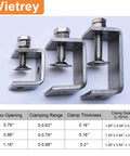 Mini Tiger Clamp Set For Mounting, Boss Heavy Duty Stainless Steel U Clamps And Small Desk G Clamps with size chart