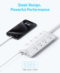 Eight Outlet Power Strip With Dual USB C Fast Charging Surge Protector Desk Organizer For Home Office Gaming Setup That Slays Cable Clutter And Powers Your Gear In A Snap, displayed with a smartphone.