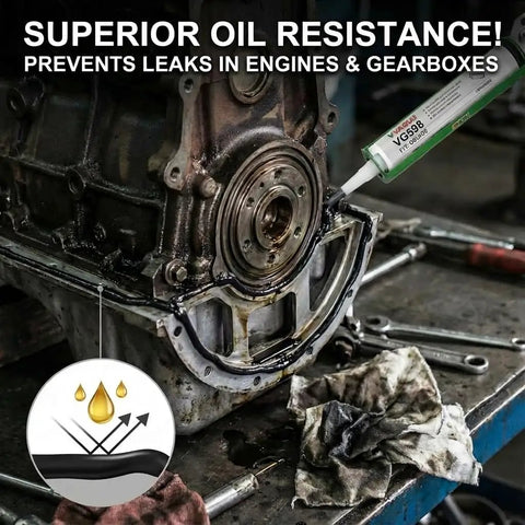Black RTV Silicone Gasket Maker High Temp Oil Resistant Heavy-Duty Sealant for Auto Engines, Oil Pans, Valve Covers - Sensor Safe, OEM Standard, 10.14 Fl Oz Cartridge applied on engine