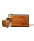 Front view: Drift wooden car air freshener, teak-scent starter kit; rectangular block with embossed Drift logo