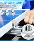 10 Piece Solar Panel End Clamps Set With Z Brackets for PV Mounting System shown securing a solar panel to aluminum rail.