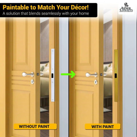 Interior Door Jamb Repair Kit Fix A Jamb 24 Inch For 1-3/8 Inch Doors shown painted and unpainted on yellow door