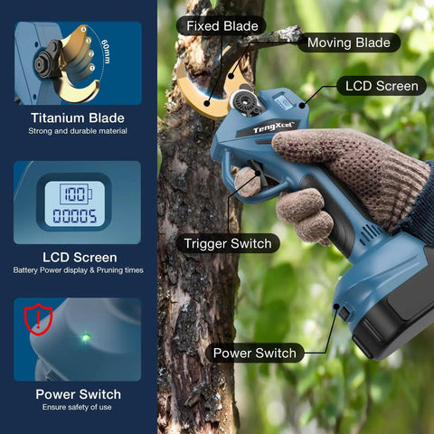 Electric Pruning Shears Compatible With LXT 18V Batteries Cordless Pruner With LCD Display SK5 Titanium Blades in use on tree
