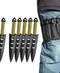Six Piece Tactical Combat Kunai Throwing Knife Set With Sheath Case, Double Edged 6 Inch Overall, 4 Inch Blade, shown on jeans