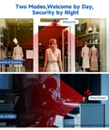 Wireless Indoor Motion Detector With Remote Control And Welcome Alarm Chime For Retail Shops, Offices, And Warehouses, Instant Entry Alerts When Customers Walk-In, Easy Setup, Battery Powered, Selectable Modes, Motion Sensor Alarm shown in day and night use