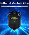 Black End Fed Half Wave HF Antenna front view with display panel, 1-30 MHz coverage for portable and base station use.