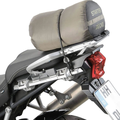 Motorcycle with 20 Piece 36 Inch Bungee Cords With Hooks Adjustable Elastic Tie Downs For Transporting And Securing Small Loads attached