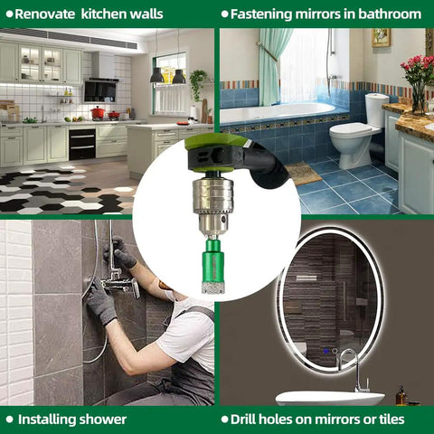 Diamond Core Drill Bit Kit With Vacuum Brazed Technology For Dry Drilling Tile Porcelain Ceramic Stone shown with tile installations
