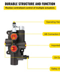 VEVOR hydraulic directional control valve, 1-spool, black body with red port fittings and top operating handle