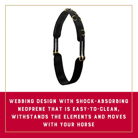 Shock Absorbing Neoprene Surcingle For Horse Training With Adjustable Fit Brass Plated Buckles And Dee Rings
