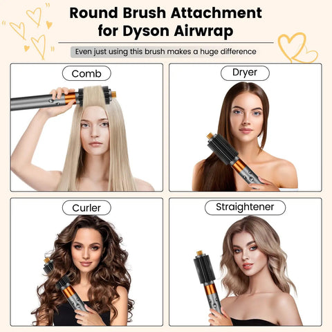 Upgraded 2.3inch Round Volumizing Brush Attachment For Dyson Airwrap HS01 HS05 HS08 Model displays diverse styling uses.